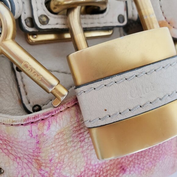 Chloe Leather purse lock bag dyed painted pink white yellow beige orange ivory - Picture 2 of 14